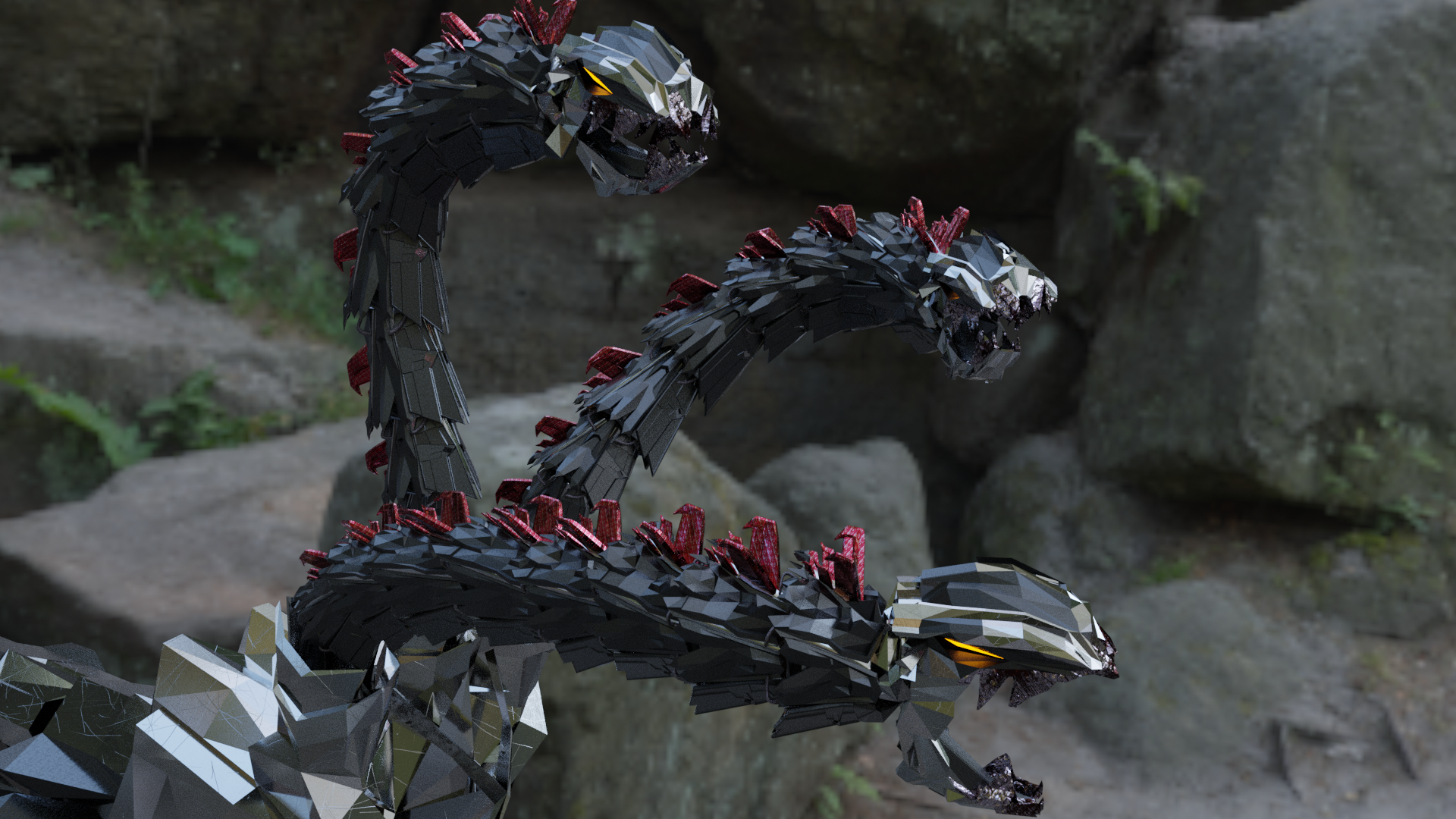 Cyber Hydra — metallic heads detail