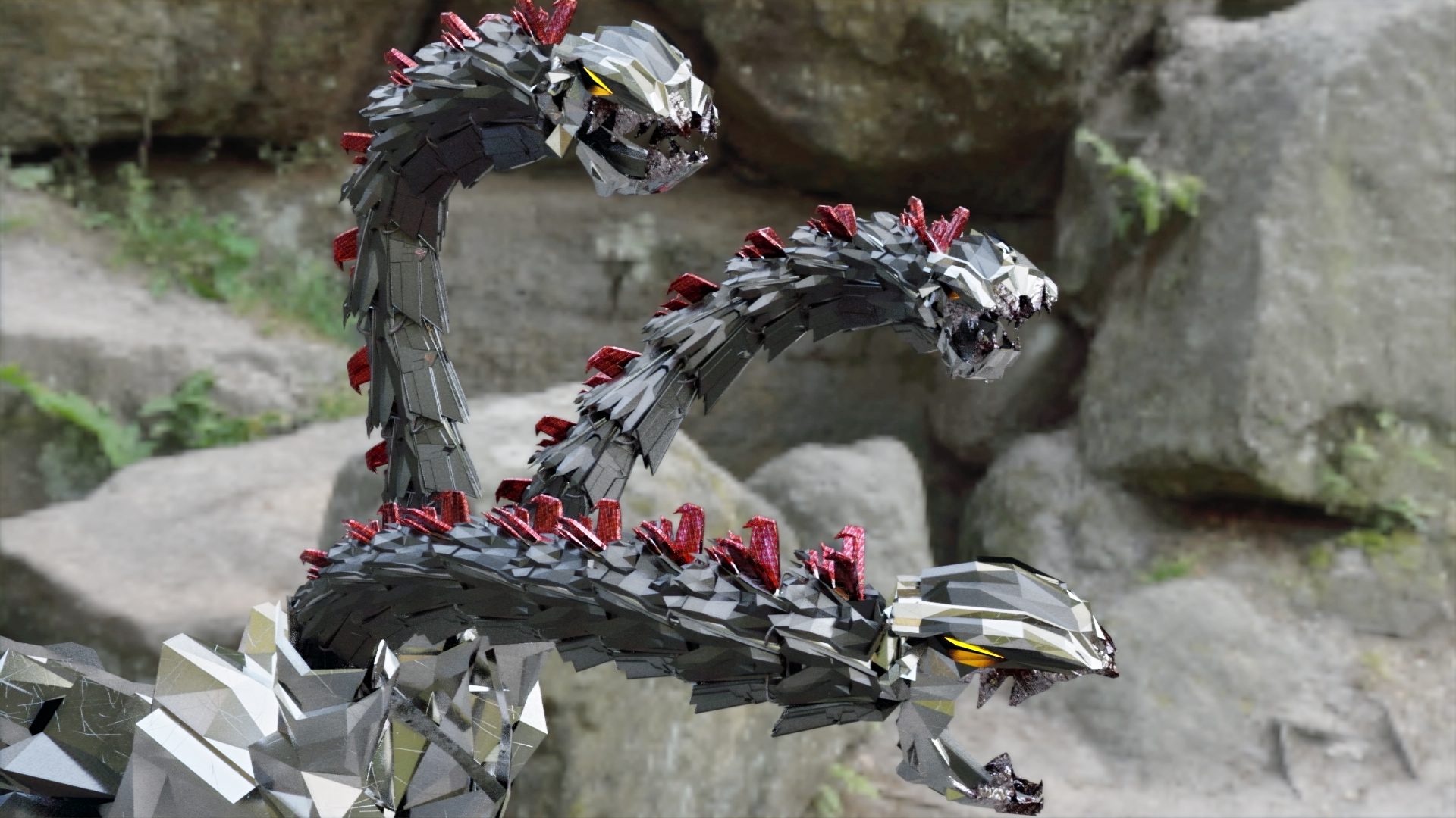 Cyber Hydra — metallic 3D model created in Blender