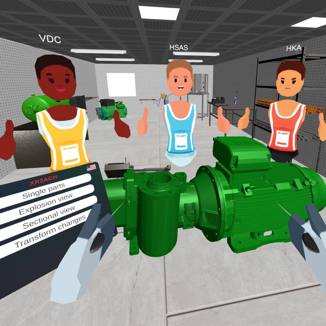 XR2ACH — multi-user VR training: avatars working together on a virtual compressor